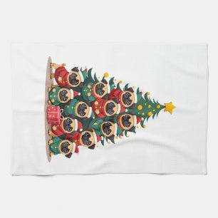 Dog Pugs Christmas Tree Cute Xmas (2) Kitchen Towel
