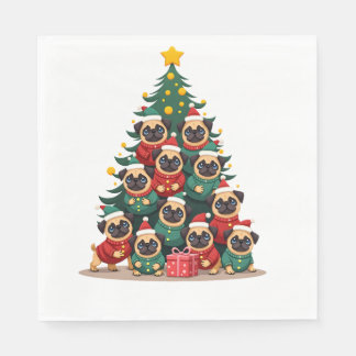 Dog Pugs Christmas Tree Cute Xmas (2) Napkins