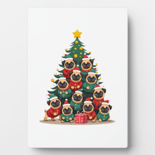 Dog Pugs Christmas Tree Cute Xmas (2) Plaque
