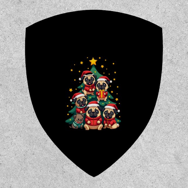 Dog Pugs Christmas Tree Cute Xmas (3) Patch (Front)