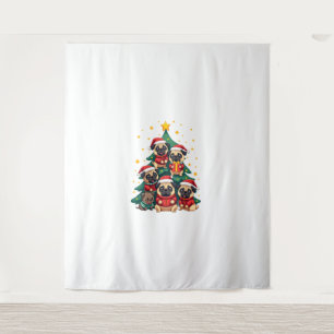 Dog Pugs Christmas Tree Cute Xmas (3) Tapestry