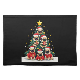Dog Pugs Christmas Tree Cute Xmas (4) Cloth Placemat