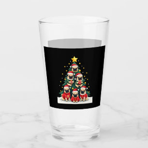 Dog Pugs Christmas Tree Cute Xmas (4) Glass