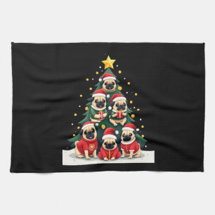 Dog Pugs Christmas Tree Cute Xmas (4) Kitchen Towel