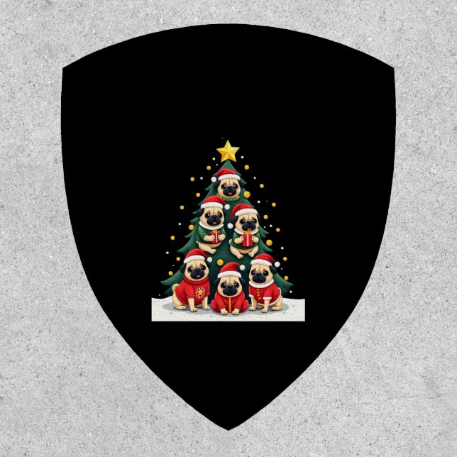 Dog Pugs Christmas Tree Cute Xmas (4) Patch (Front)