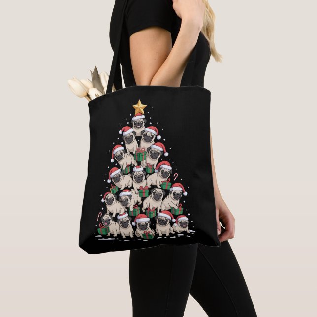 Dog Pugs Christmas Tree Cute Xmas Dogs Mom Tote Bag (Close Up)