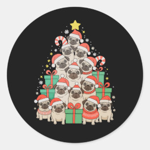 Dog Pugs Christmas Tree Xmas Dad Mom Family Classic Round Sticker