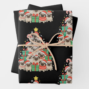 Dog Pugs Christmas Tree Xmas Dad Mom Family Wrapping Paper Sheets