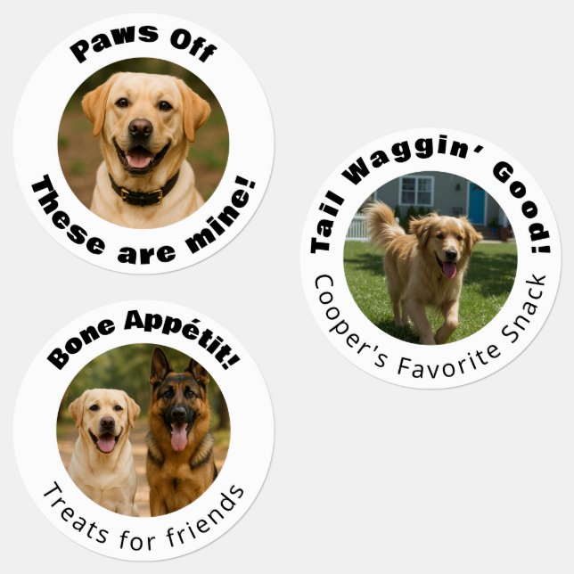 Dog Pun Round Photo Treats Labels (Group)