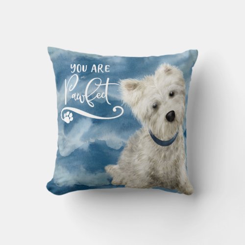 Dog Pun Youre Pawfect Blue Watercolor Cute Dog Throw Pillow