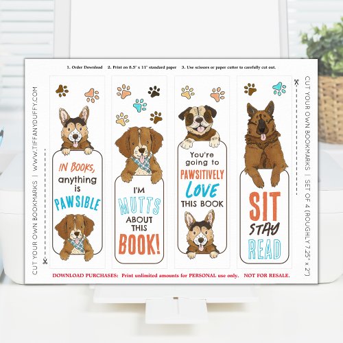 Dog Puns Cut Your Own DIY Funny Bookmarks Sheet Poster