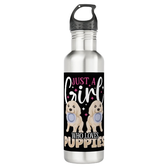 DOG  PUPPIE  just a Girl who loves Puppies Stainless Steel Water Bottle (Front)