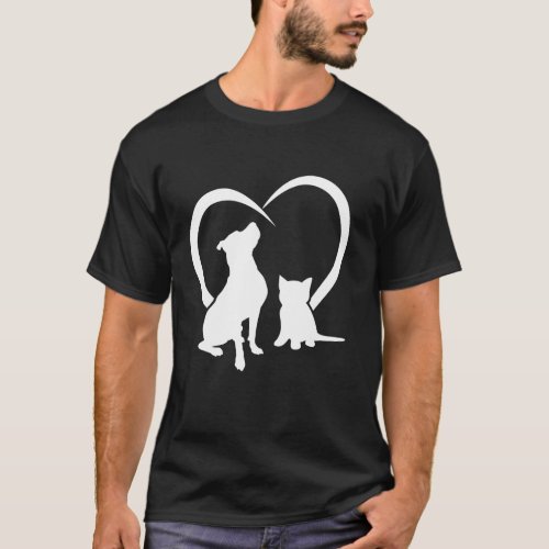 Dog Puppy and Baby Cat Heart Cute Dog and Funny Ca T_Shirt