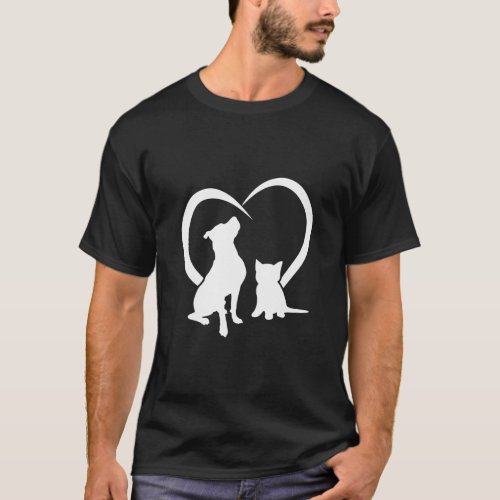 Dog Puppy and Baby Cat Heart Cute Dog and Funny Ca T_Shirt