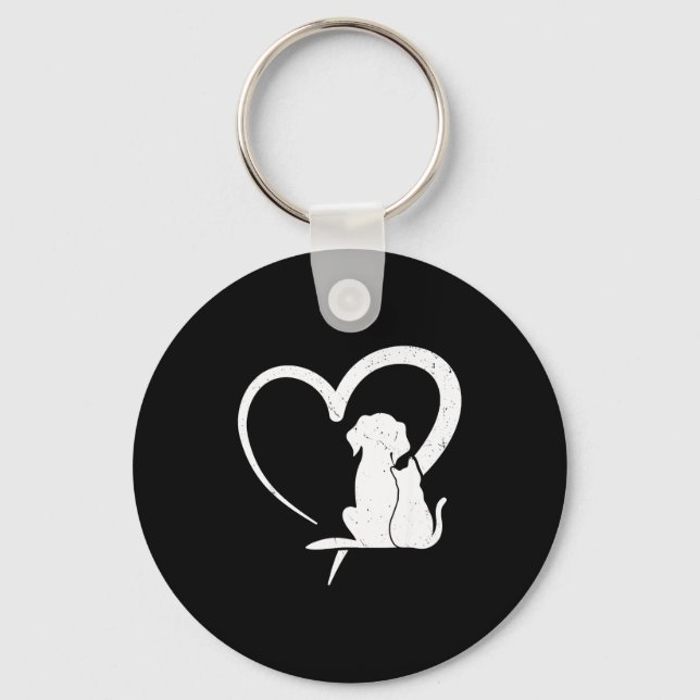 Dog Puppy And Baby Cat Heart For Pets Animal Lover Keychain (Front)