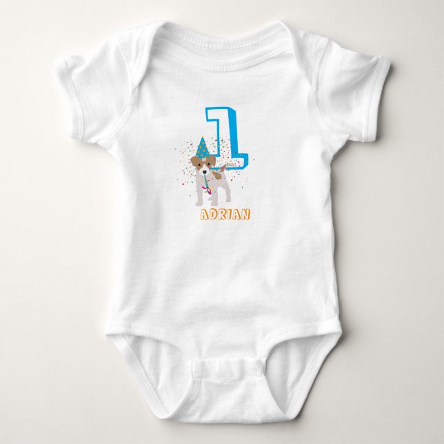 Dog Puppy Animal Birthday Party Kids Age Baby Bodysuit (Front)