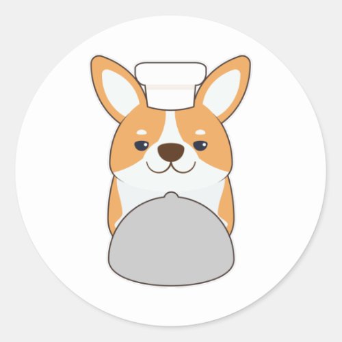 Dog puppy as Cook with Platter Classic Round Sticker