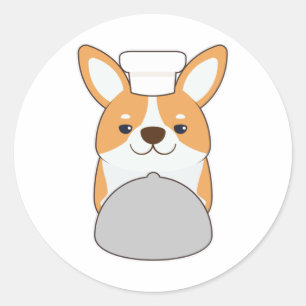 Dog puppy as Cook with Platter Classic Round Sticker