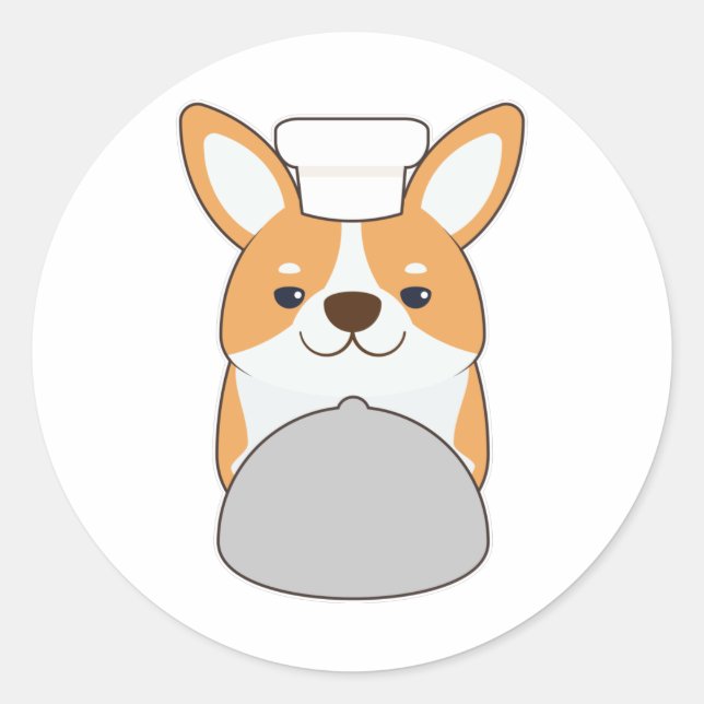 Dog puppy as Cook with Platter Classic Round Sticker (Front)