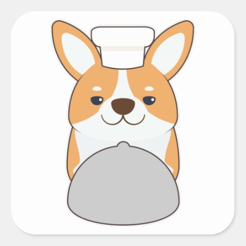 Dog puppy as Cook with Platter Square Sticker