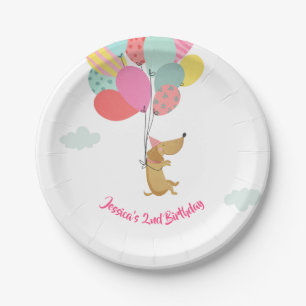 Dog puppy Birthday Paper Plates Paw-ty Pink Girl