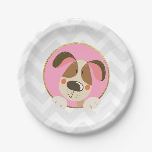 Dog puppy Birthday Paper Plates Paw_ty Pink Gold