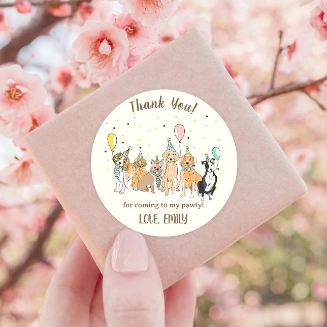  Dog Puppy Birthday Party Classic Round Sticker (Creator Uploaded)