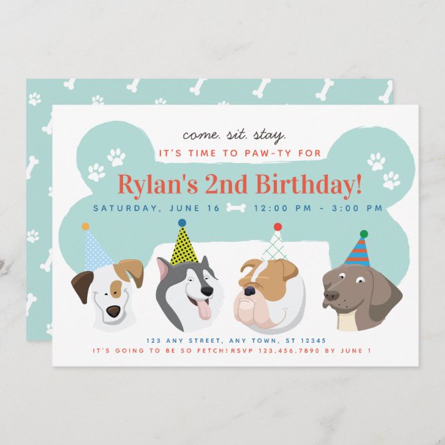 Dog Puppy Birthday Party Paw-ty Invitation (Front/Back)