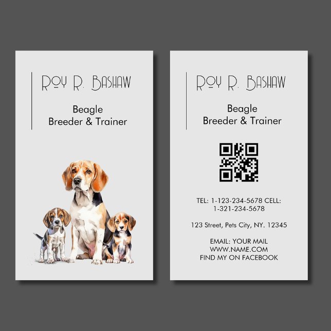 Dog Puppy Breeder Trainer Beagle QR Code Canine  Business Card (Creator Uploaded)