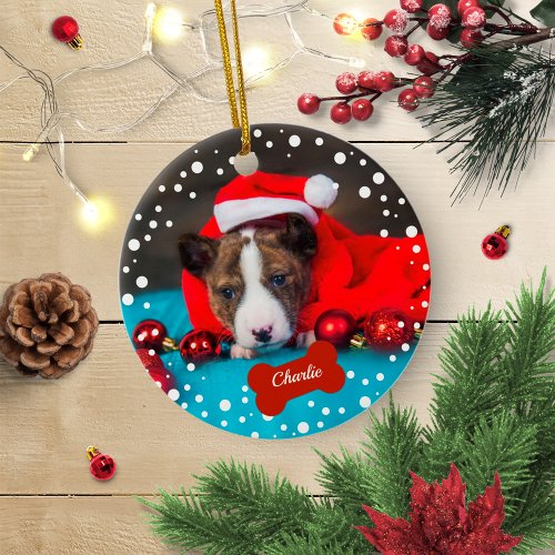 Dog Puppy First Christmas Simple Photo Ceramic Ornament
