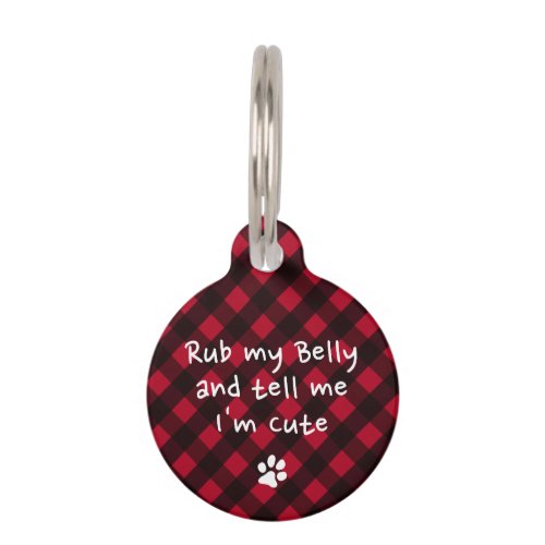 Dog Puppy Funny Red Black Plaid Personalized  Pet ID Tag