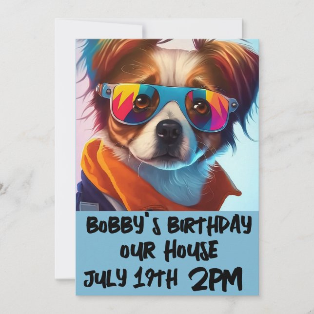 DOG PUPPY FUNY KIDS BIRTHDAY INVITATIONS (Front)