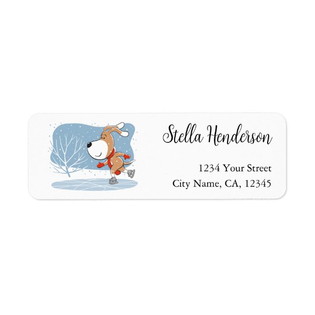 Dog Puppy Ice Skating Rink Return Address Labels (Front)
