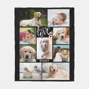 Dog PUPPY LOVE Heart Paw Print Photo Collage Fleece Blanket