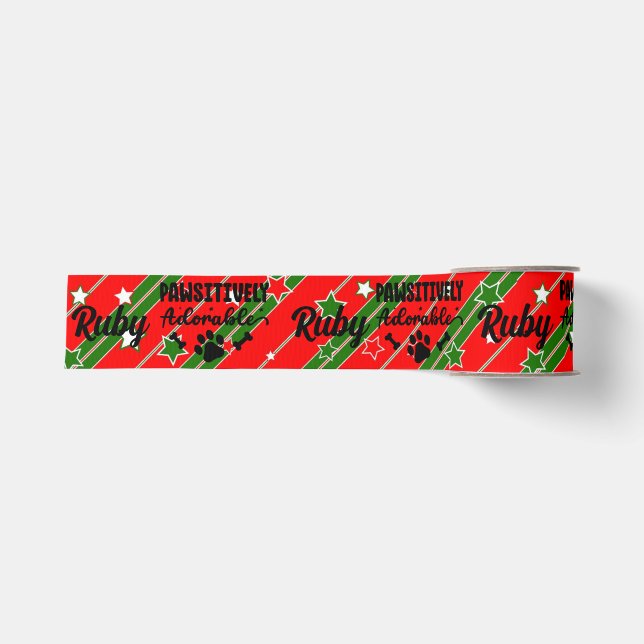 Dog Puppy Paw Adorable Add Name Christmas Ribbon (Front)