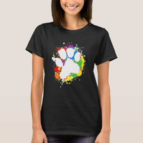 Dog Puppy Paw Print Rainbow Animal Dog  Mothers Da T_Shirt