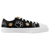 Dog Puppy Paw Prints Gifts Black and Gold Low-Top Sneakers (Left Shoe Inside)