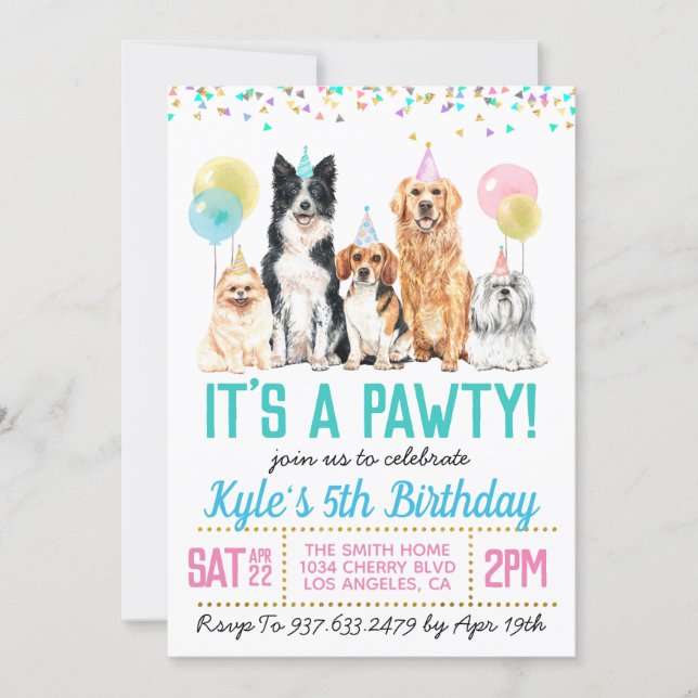 Dog Puppy Paw-ty Birthday Invitation (Front)