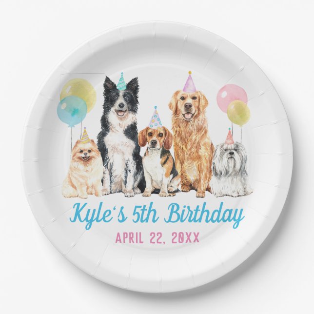 Dog Puppy Paw-ty Birthday Paper Plates (Front)