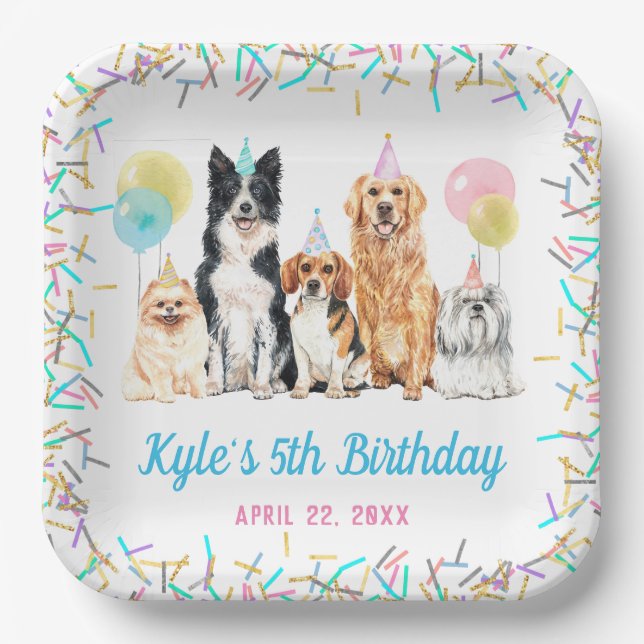 Dog Puppy Paw-ty Birthday Paper Plates (Front)
