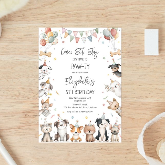 Dog Puppy Pawty Birthday Invitation (Creator Uploaded)