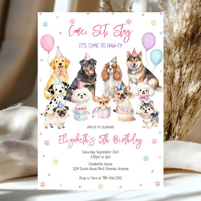 Dog Puppy Pawty Birthday Invitation (Creator Uploaded)