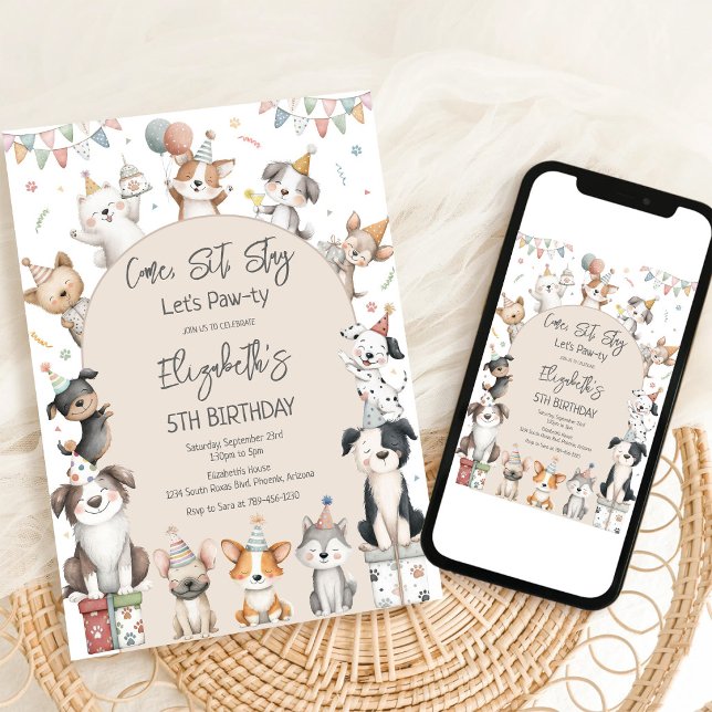 Dog Puppy Pawty Birthday Invitation (Creator Uploaded)