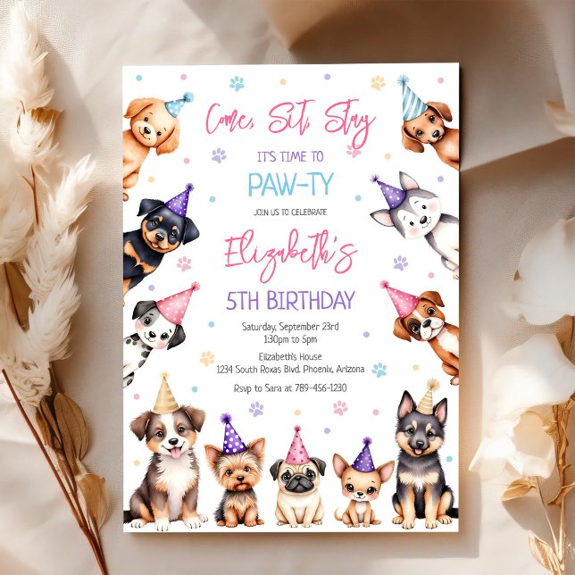Dog Puppy Pawty Birthday Invitation (Creator Uploaded)