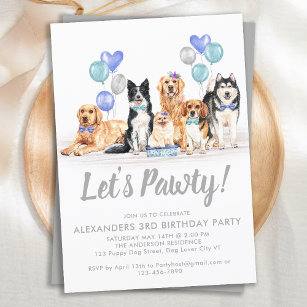 Dog Puppy Pawty Boy Girl Birthday Party  Invitation