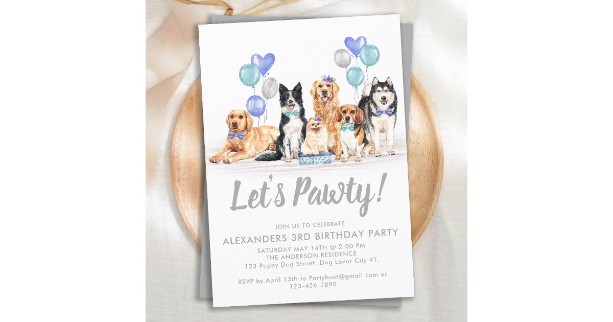 Dog Puppy Pawty Boy Girl Birthday Party Invitation | Zazzle