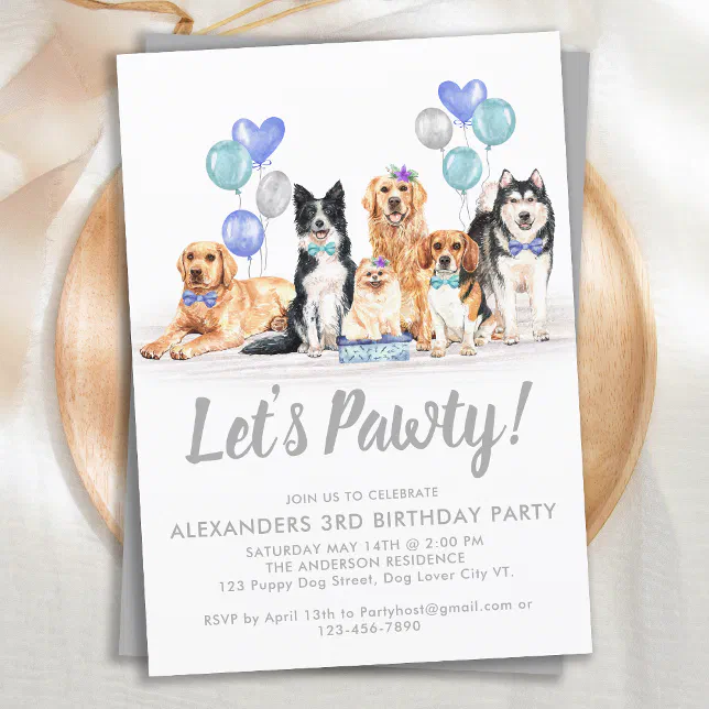 Dog Puppy Pawty Boy Girl Birthday Party Invitation | Zazzle