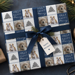 Dog Puppy Pet 2 Photos Merry Jolly Christmas Tree Wrapping Paper