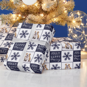 Dog Puppy Pet Photo Snowflake Christmas Wrapping Paper