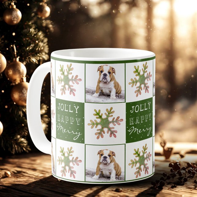 Dog Puppy Pet Photo Snowflake Green Christmas  Coffee Mug (Creator Uploaded)